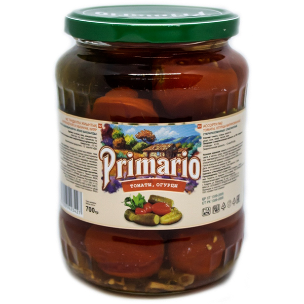 Primario ассорти №2 огурцы - томаты 700 г.